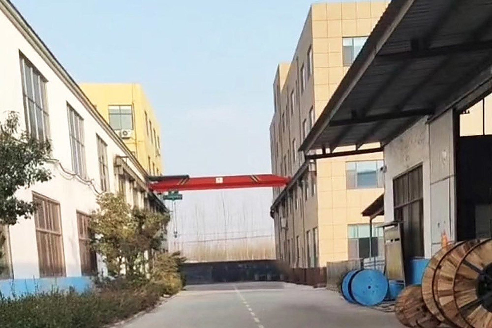 Crane yard with finished cable drums ready for dispatch