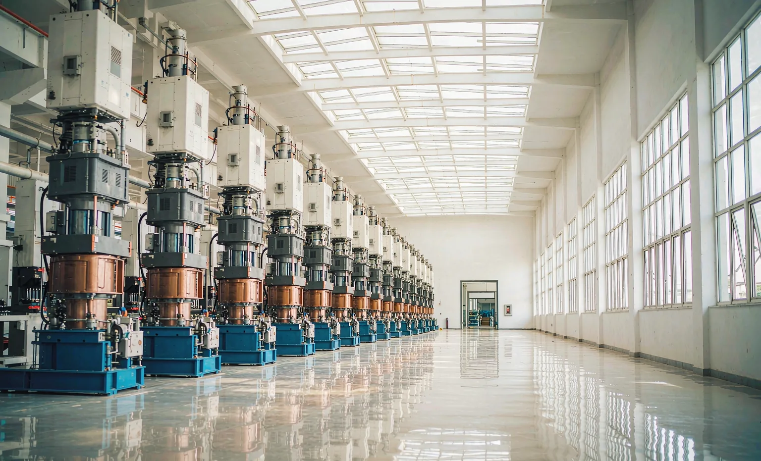 Bright cable extrusion production hall inside the Lulian factory